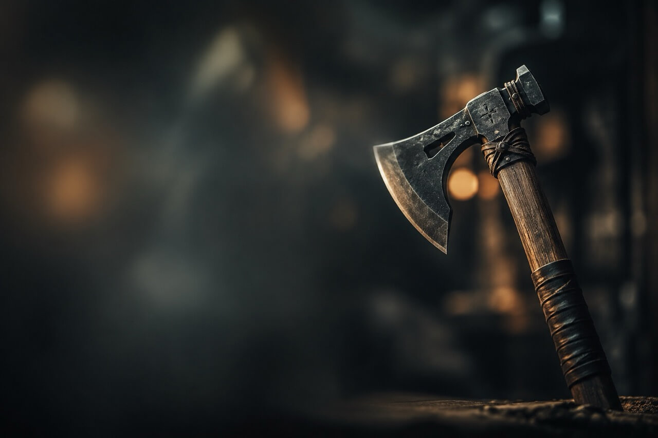 Tomahawk Axt mit dunklem Stahl und Holzgriff