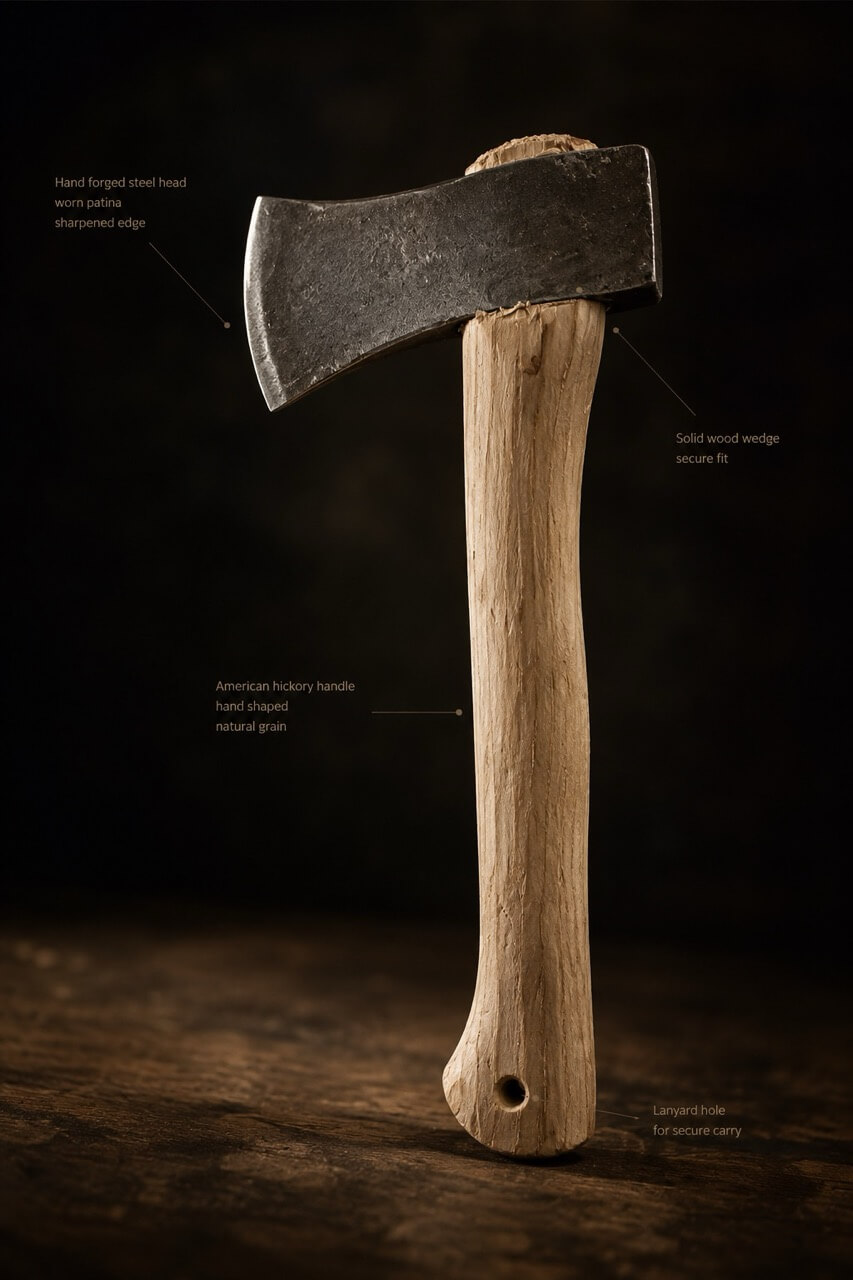 Wurfaxt Detail mit Beschriftungen