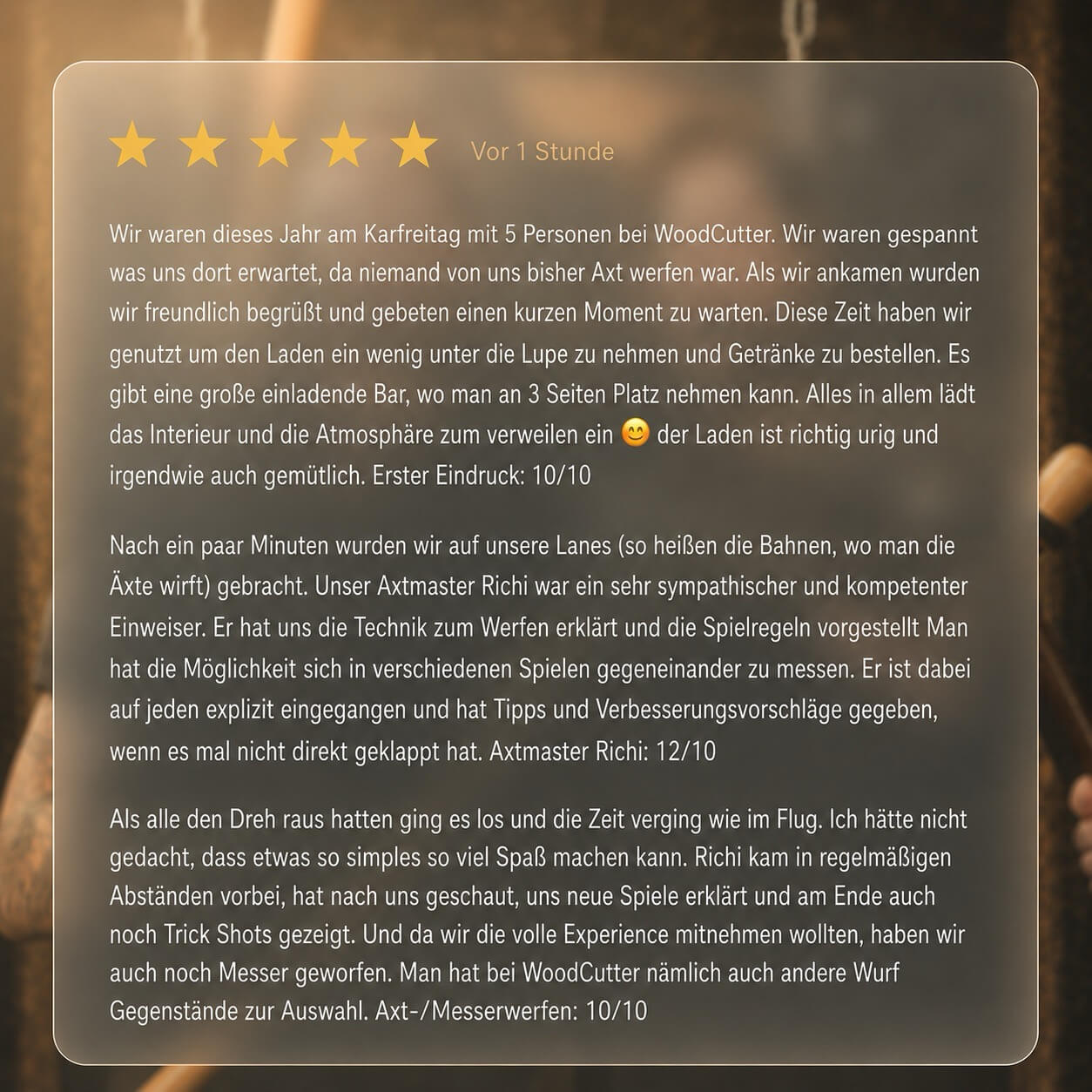 Axtwerfen Hamburg Rezension zum Erlebnis mit Axtmaster und Lanes bei WoodCutter