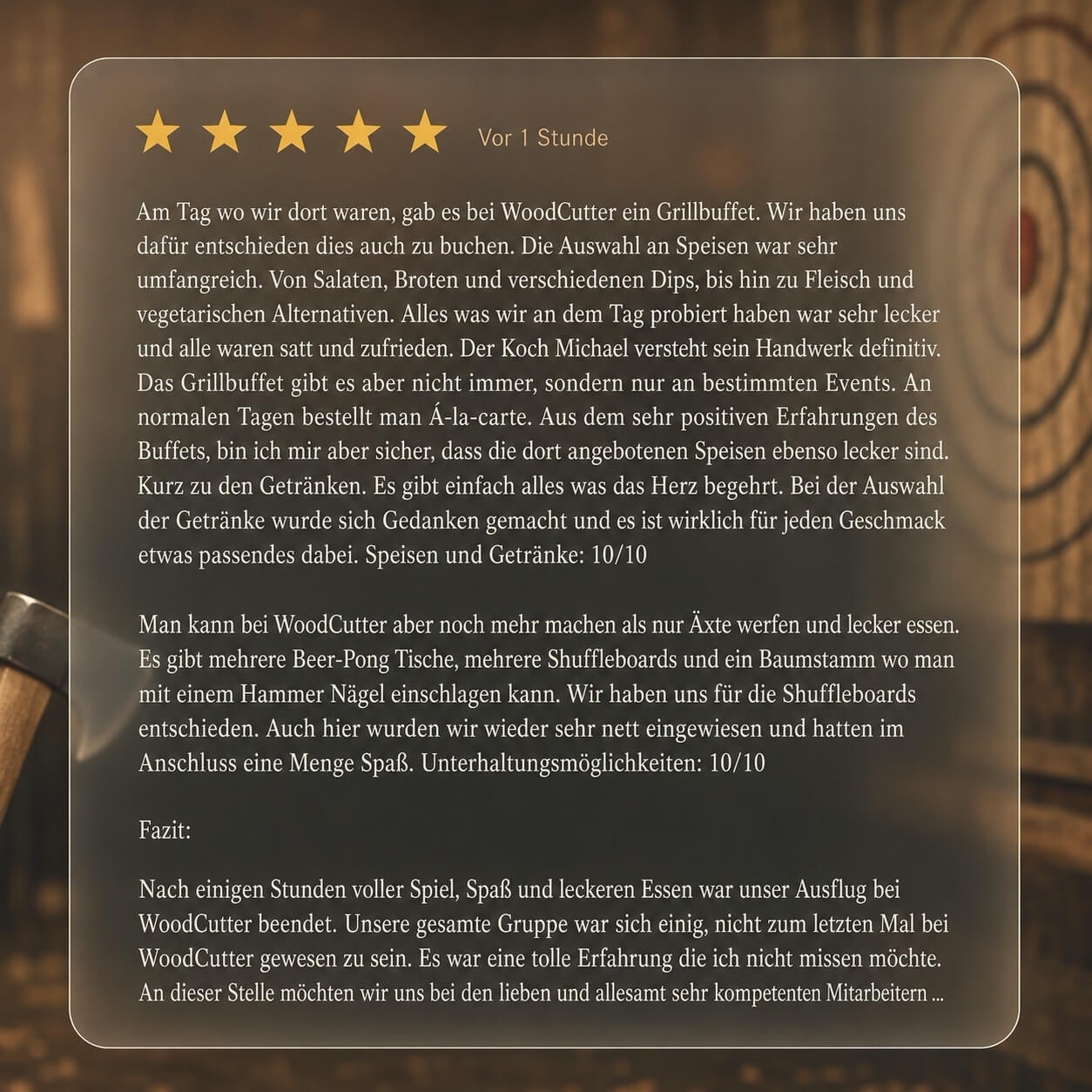 Axtwerfen Hamburg Rezension zu Grillbuffet Events und weiteren Aktivitäten bei WoodCutter